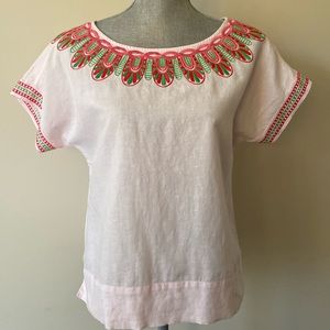 Vineyard Vines Boho Peasant Embroidered Linen Cotton Top Pink Size XS